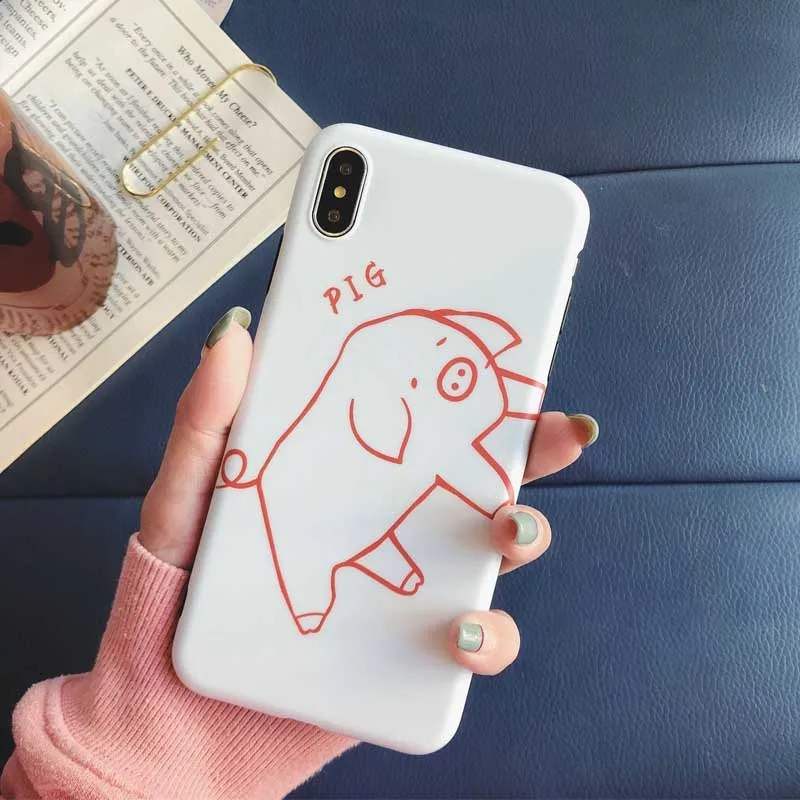 JIBAN Cute line pig Cartoon Phone Case for iphone XS MAX X XR 6 6s 6plus 7 7plus 8 8plus Capa Soft IMD Back Cover |