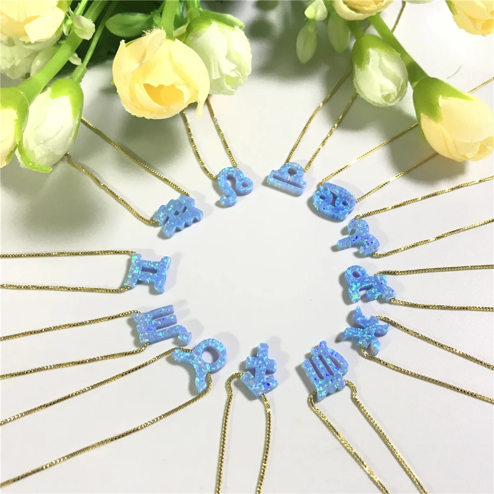 

1.1mm hole 12 Zodiac Signs Opal Stone Play Blue Fire Opal Beads for Necklace