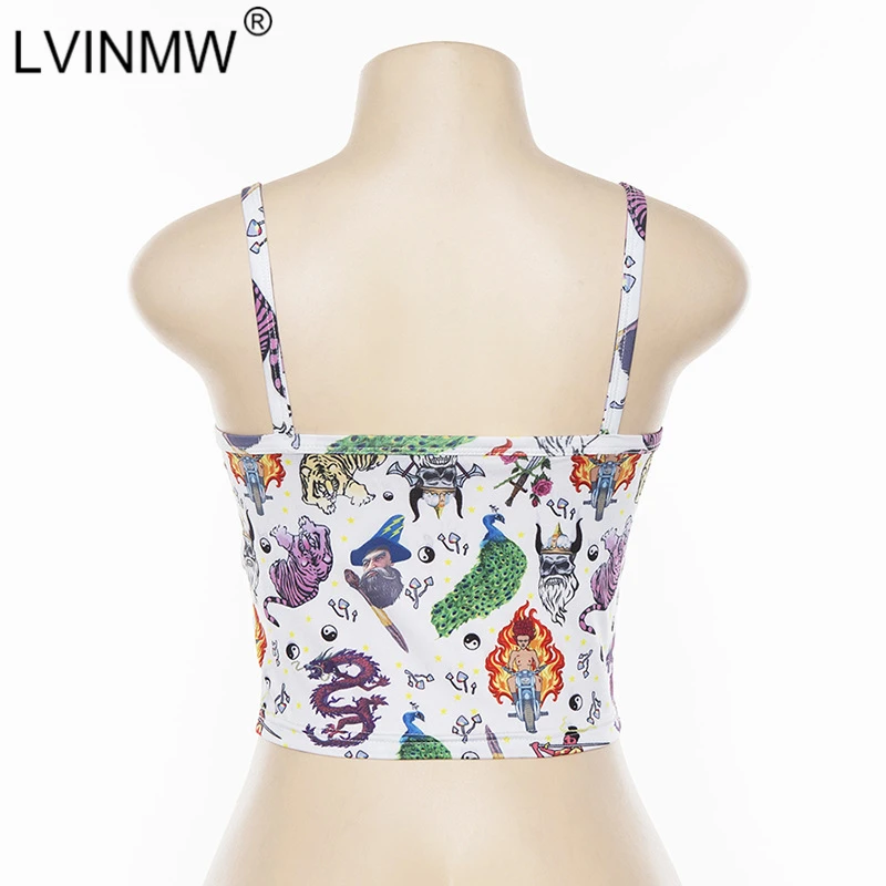 УКОРОЧЕННЫЙ ТОП LVINMW с мультяшным принтом топ на бретельках открытыми плечами и