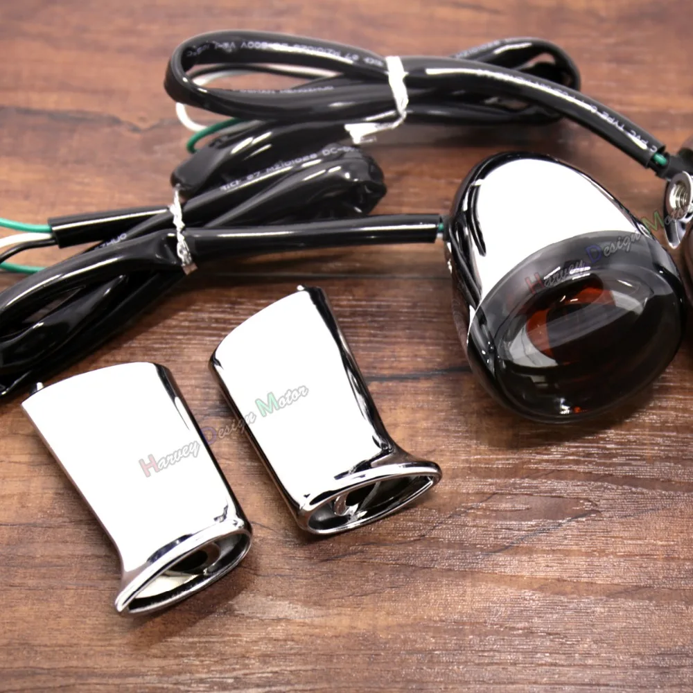 Задние хромированные пуленепробиваемые поворотники и кронштейн для Harley Dyna Softail