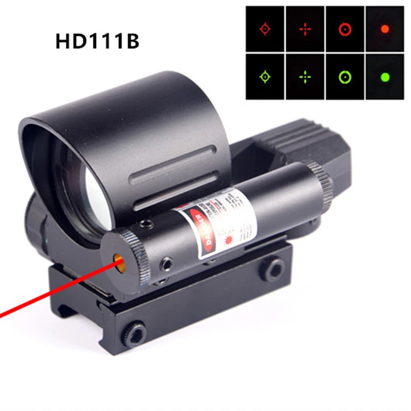 HD111B Охотничий 1X22X33 голографический рефлекс мульти 4 сетка Красная и зеленая точка тактическая Оптика прицел 20 мм рельсовый коллиматор - Цвет: HD111B