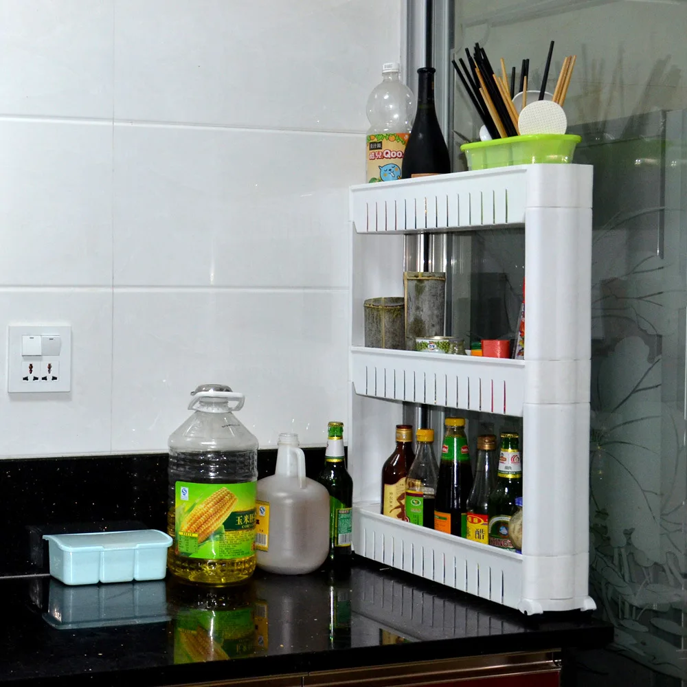 3 layers White Storages Shelf For Kitchen Storage Skating Movable Plastic Bathroom High Quality kitchen accessories | Дом и сад
