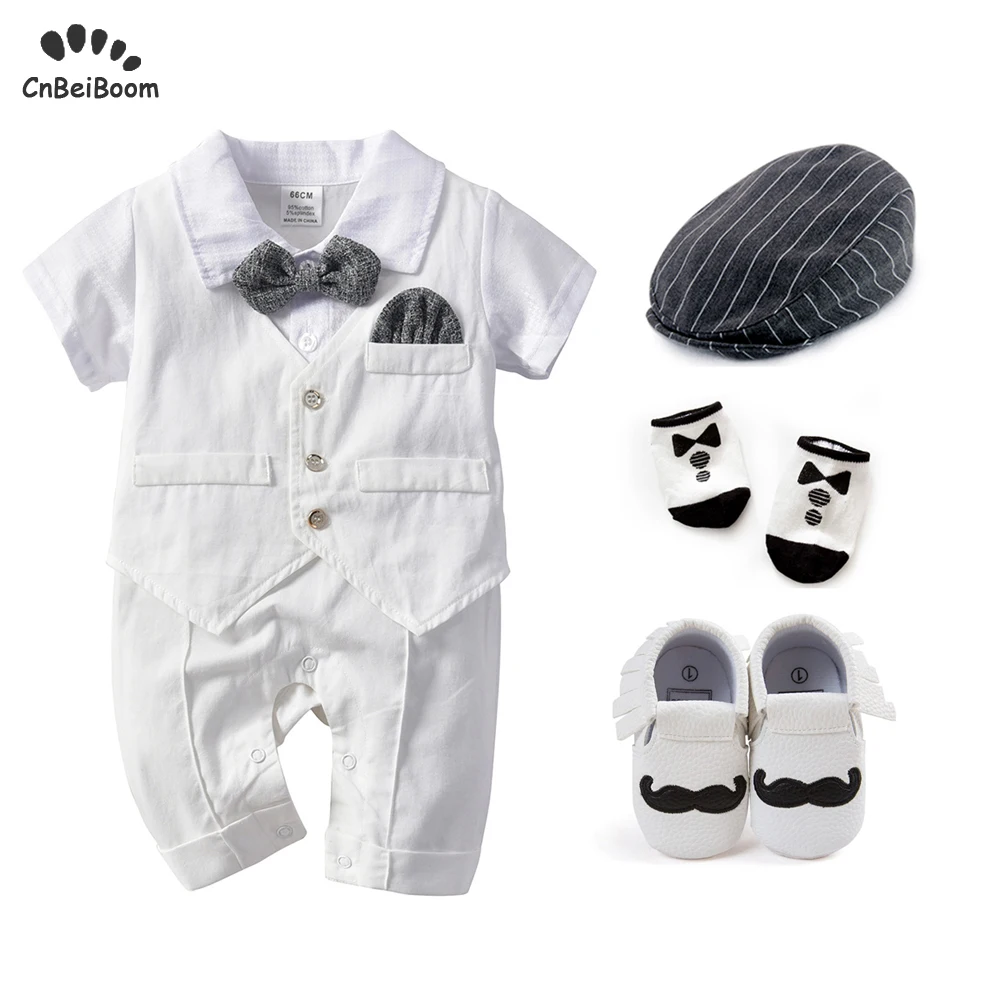 2020 New Summer Brand Gentleman Style Baby Boys Clothing Sets white Children 6-24 M Kids Clothes tie bow vest shoes set |