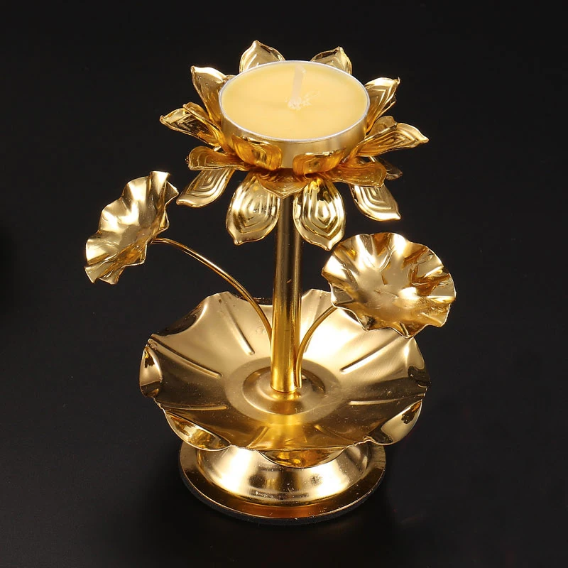 Сплав подсвечник в виде лотоса соответствующие короткие свечи 2 шт. наборе Размер