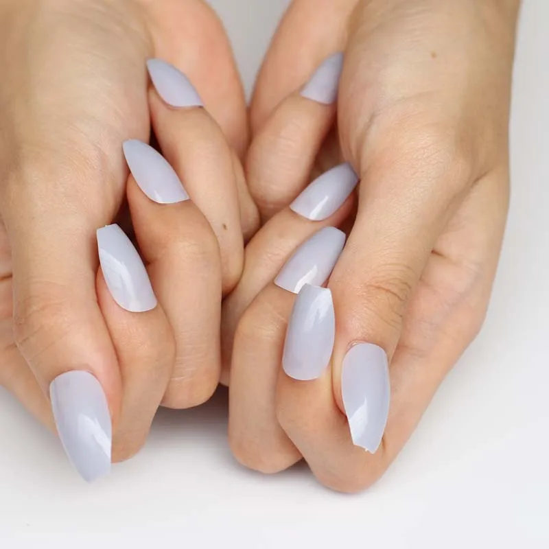 24pcs latest candy color coffin-like fake nails grey blue G619 | Красота и здоровье