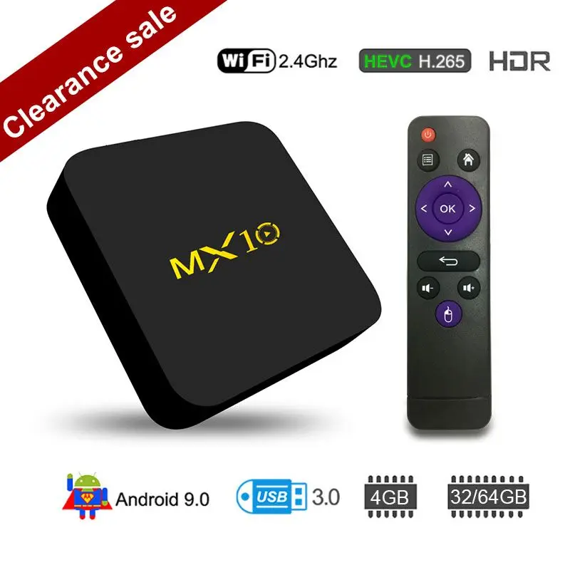 

MX10 4GB DDR4 64GB eMMC Android 8.1 9.0 TV BOX RK3328 Quad Core 4K HDR 2.4GHz WIFI USB 3.0 Smart Set Top Box Media PK MX9 PRO