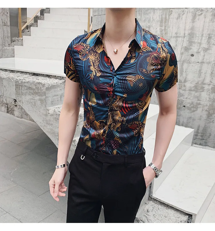 Повседневное Camisa Masculina Бизнес Работы Рубашки Летние Шорты рукавом Slim Fit печати Для мужчин рубашка Для мужчин Одежда корейский Смокинг Рубашка