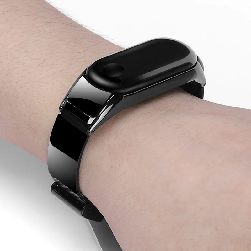 Черный Для xiaomi mi band 3/4 металлический ремешок для наручных часов из нержавеющей стали mi Группа 4 браслет сменный ремешок mi band 3/4 аксессуары - Цвет: Черный