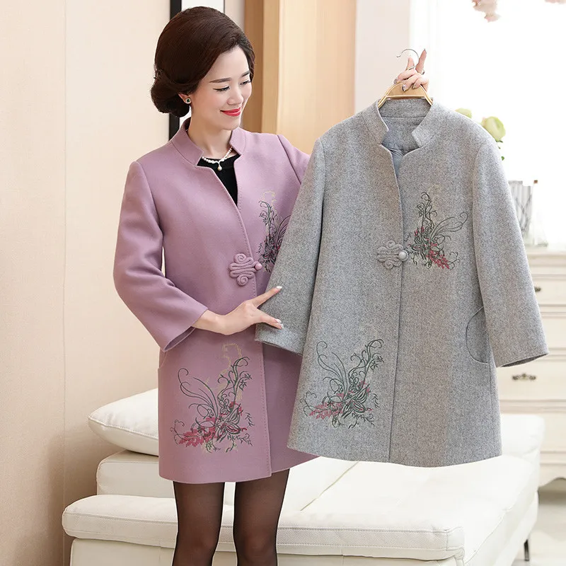 Autumn winter women jacket 2018 fashion V-neck mother loaded outerwear plus size mid-long female woolen coat middle-aged cw393 | Женская