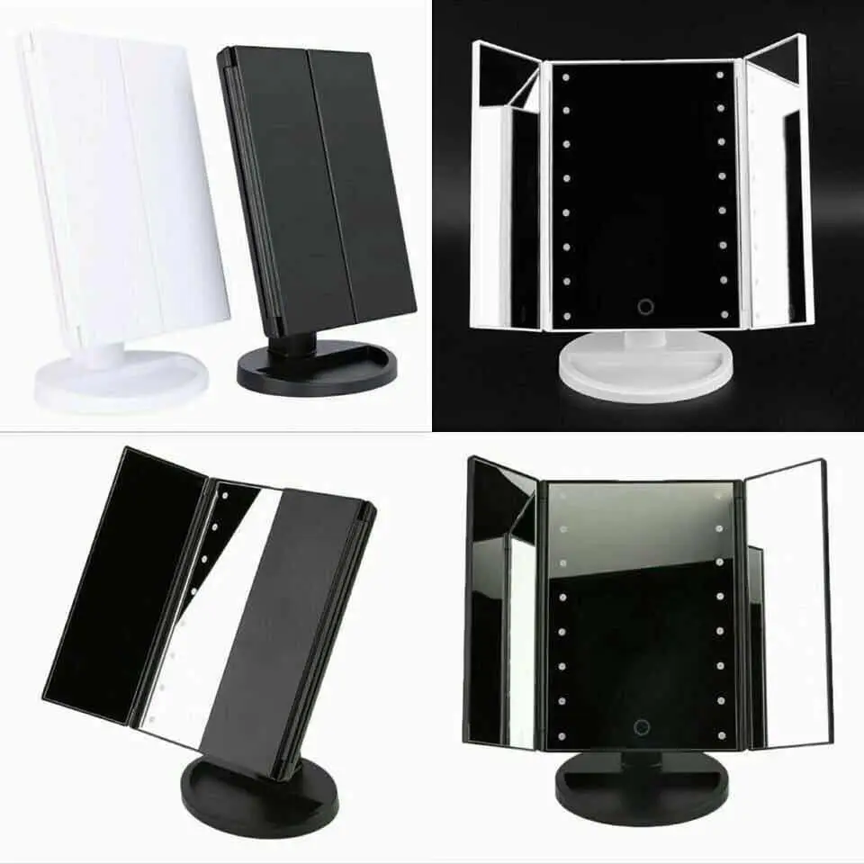 

Three Folding LED Lamp Luminous Makeup Mirror Magnification Mirror Adjustable Tabletop Countertop Light Mirror
