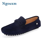 Мужские замшевые мокасины Ngouxm, лоферы, повседневная обувь без застежки, темно-синие, 2021