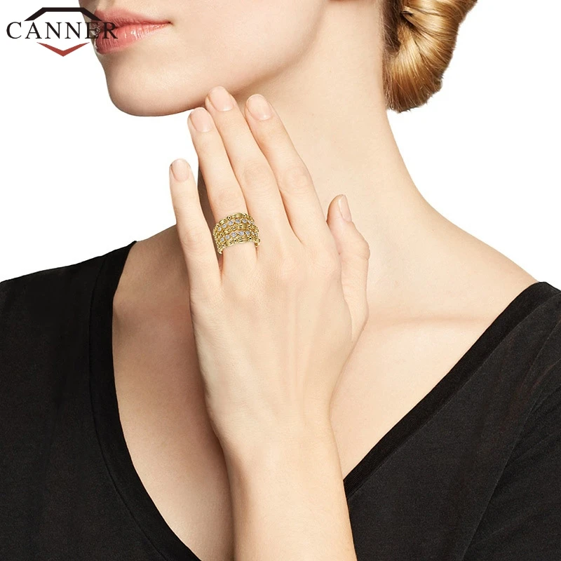 CANNER Fashion Hollow Gold Color Zircon Ring Wedding Engagement Cubic Zirconia Rings Exquisite Trendy Women Jewelry FI | Украшения и
