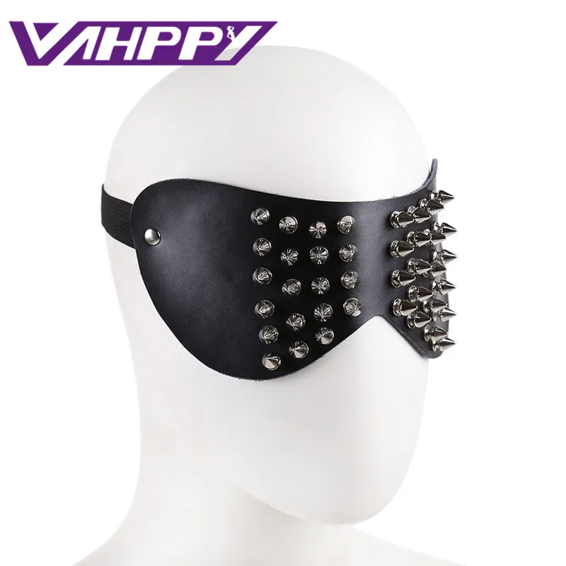 VaHppy черная кожа с заклепками Разъемный патч для глаз повязка на глаза флирт
