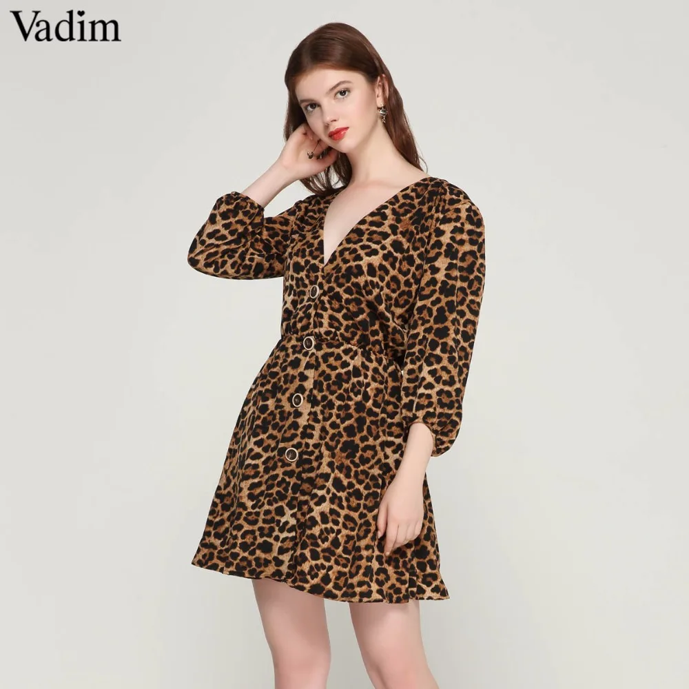 Милые женские шикарные платья с v-образным вырезом и леопардовым узором