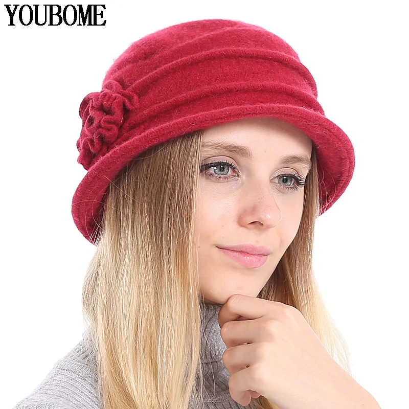 Новинка женские шляпы YOUBOME из 100% шерсти Купольные осенне зимние шапки для женщин