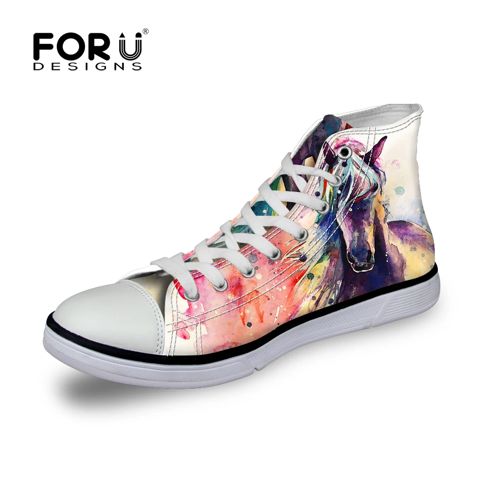FORUDESIGNS/Модная женская Вулканизированная обувь с ручной печатью Женская парусиновая обувь для отдыха с изображением Crazy Horse женская обувь с высоким берцем