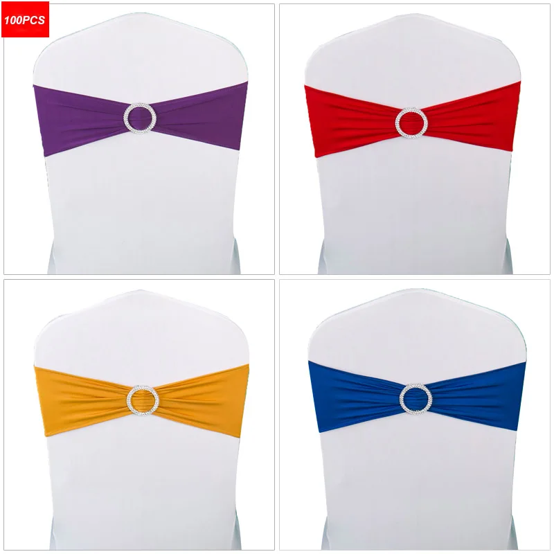 Повязка на стул из лайкры 100 шт. Эластичный Бант спандекса с круглым кольцом для