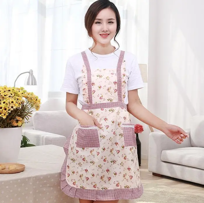 

Women Floral Print princess Apron Pocket Cooking Kitchen Restaurant Home Bib Baking Dress Kitchen Cooking Unisex Aprons lin5135