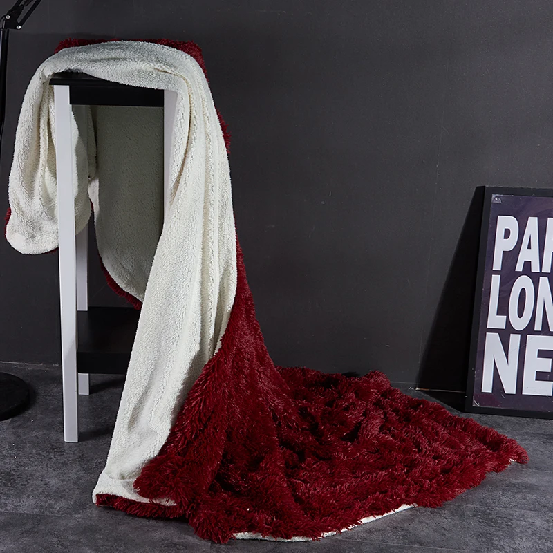 ?? 厚い冬毛布ベッド無地/B バージョンニット機械式洗浄糸毛布ベルベットミンクベッドカバーカスタムサイズ