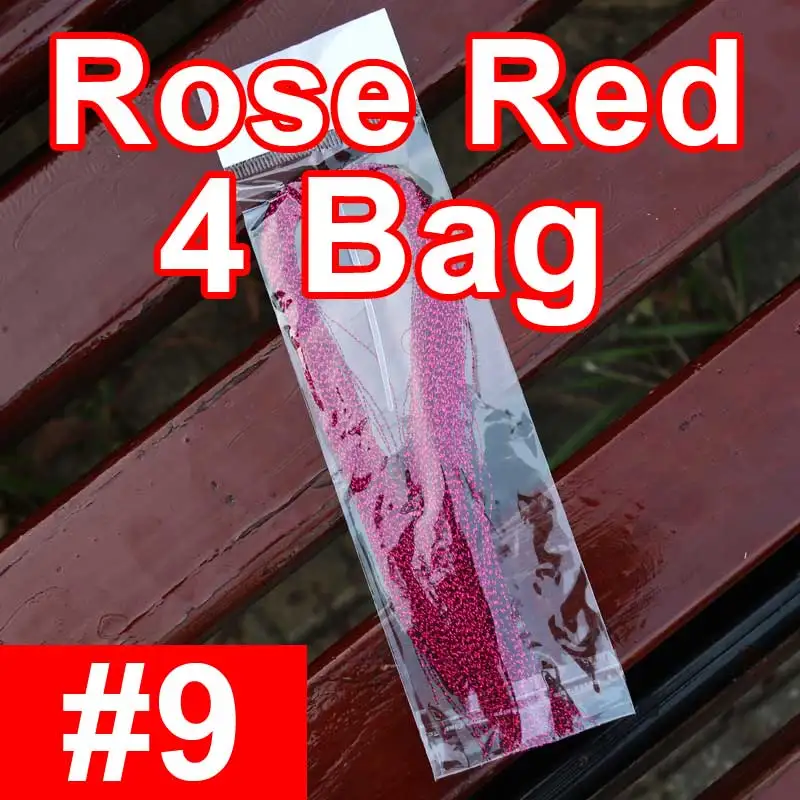 4 bags color n9 Bimoo 4 упаковки Flashabou Мишура для завязывания мушек Хрустальная вспышка для приманка с крючками материал для изготовления Krystal пряди золото серебро Радуга Розовый - Цвет: 4 bags color n9