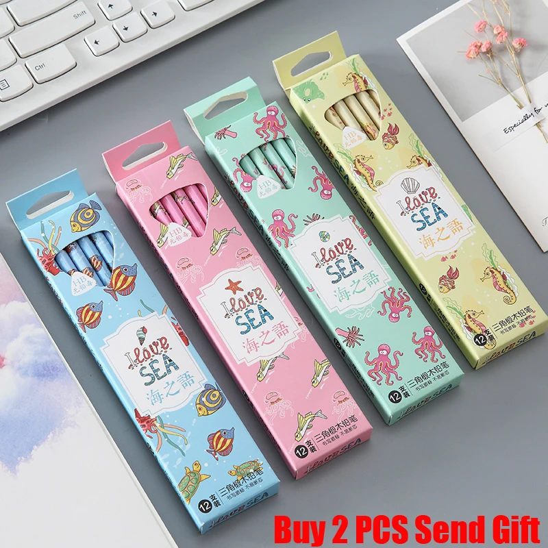 12PCS/Lot Brand Cartoon Pencil With Eraser Student Writing Stationery Set LiuJin 1687 |