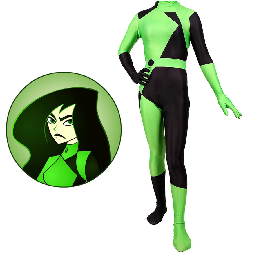 Kim subsible Shego боди, карнавальный костюм, Комбинезоны на Хэллоуин, Женское боди для взрослых, Zentai, карнавальный костюм
