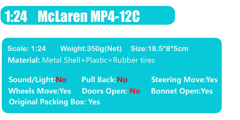 Детские 1:24 весы бренды спортивные гоночные автомобили mlaren F1 MP4-12C модели купе Diecasts& Toy Vehicles автомобили bburago thumbnails подарки