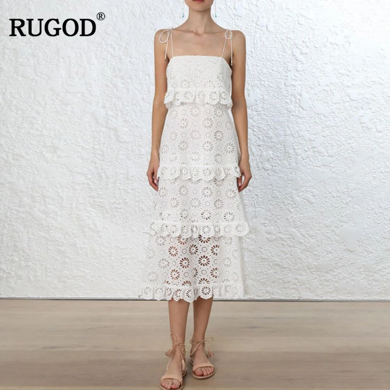 Женское пляжное платье RUGOD ажурное платье-пачка в клеточку с цветочной вышивкой