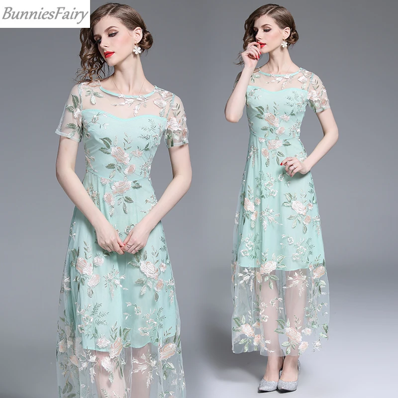 Новое тяжелое промышленное Сетчатое Длинное Зеленое Платье макси с