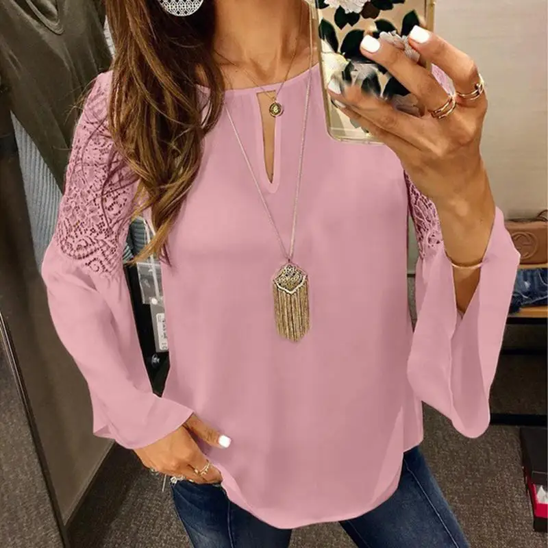 Autumn Women Sexy Flare Sleeve Patchwork Hollow Out Lace Tops Shirts Feminina Party Blouse Blusas SJ2332A |