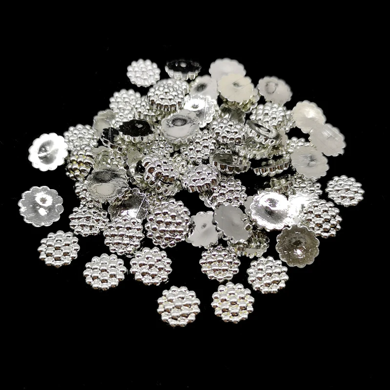Silver 100 шт 10 мм плоские с оборота бусины полукруглые поделки из жемчуга акриловые цветные бусины для скрапбукинга украшения своими руками - Цвет: Silver