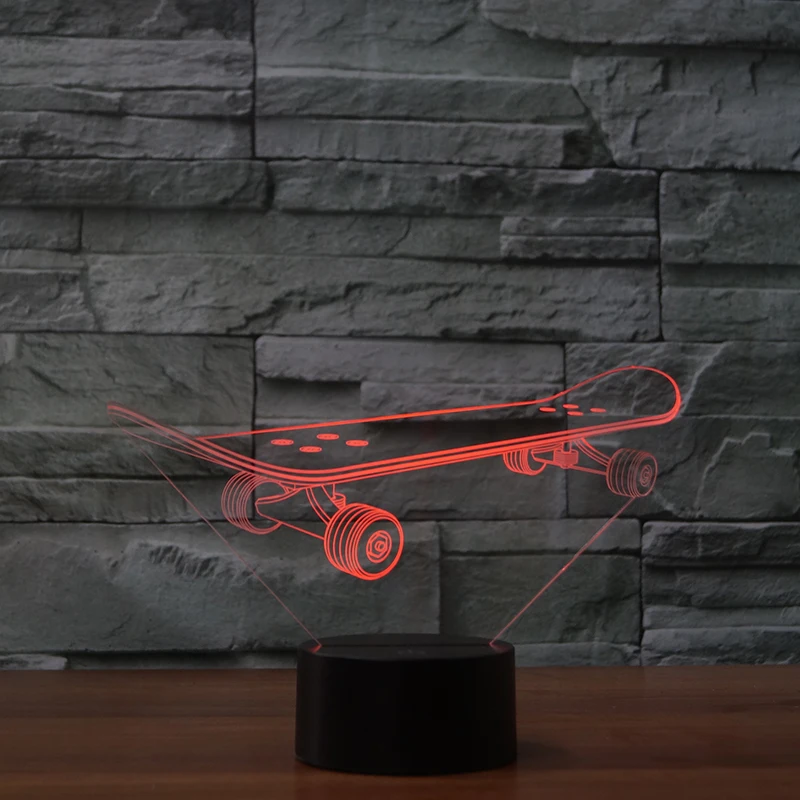 3D Оптическая иллюзия настольная лампа/3D ночник 7 цветов LED лампа скейт доска для