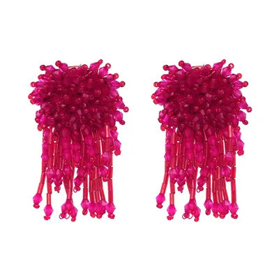 Hot Pink JURAN преувеличенный полный кристалл серьги из бисера горячие богемные длинные кисточки серьги для женщин окантовка блестящие висячие серьги - Окраска металла: Hot Pink
