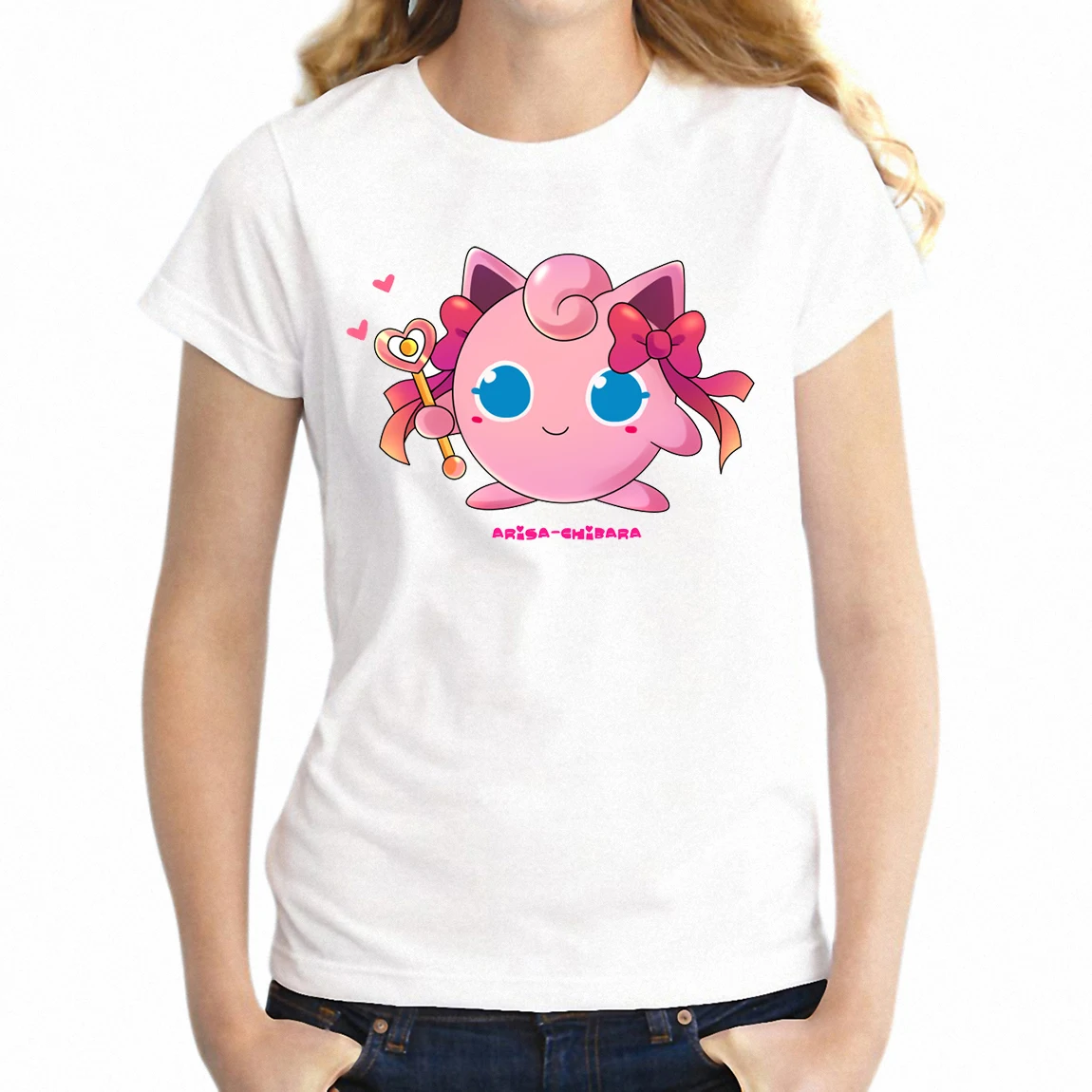 3T014W Женская футболка Jigglypuff Покемон футболка для девочек - Цвет: 3T014W