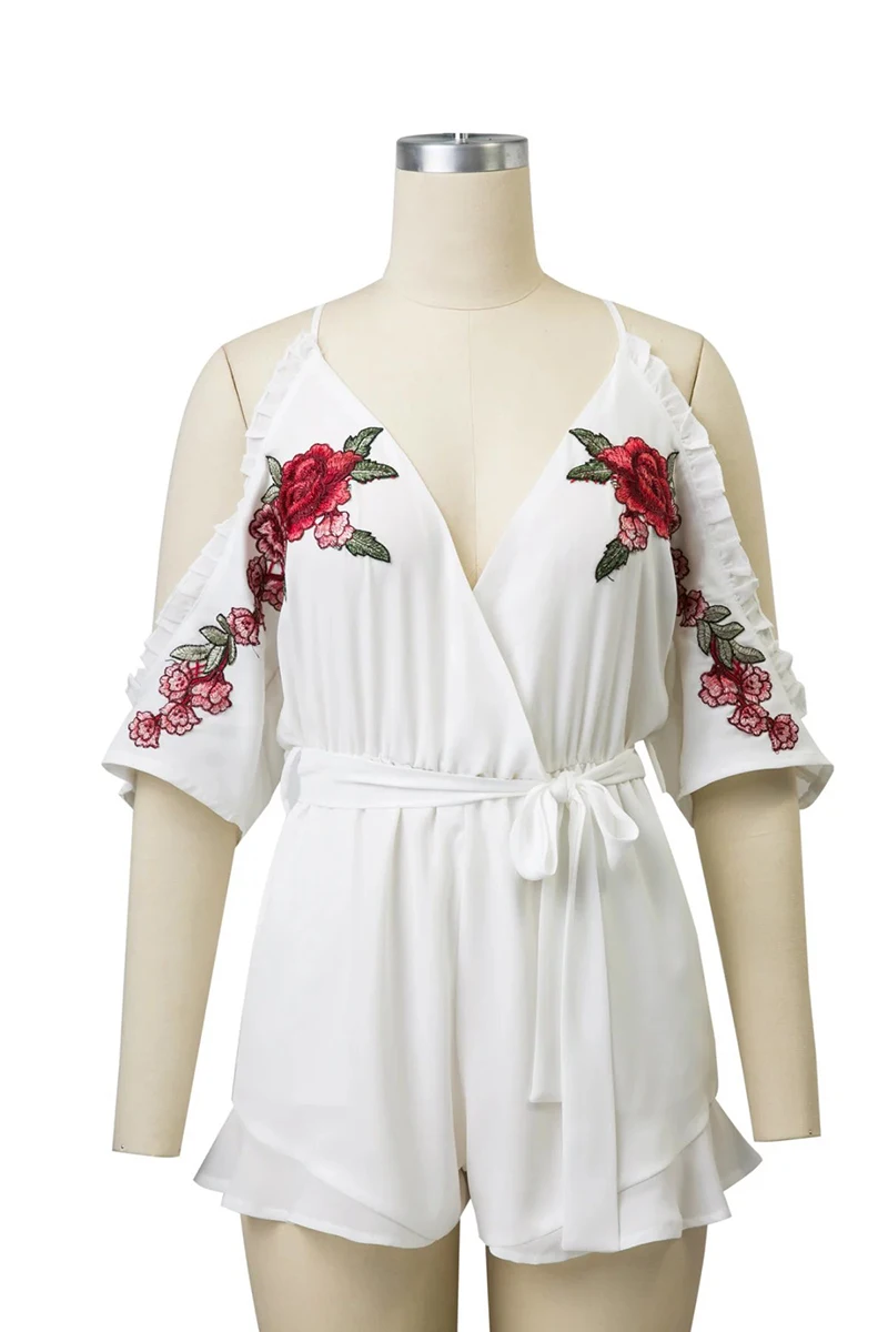 Bella Philosophy spring fashion sexy deep V applique flowers embroidery cami bodycon playsuits | Женская одежда