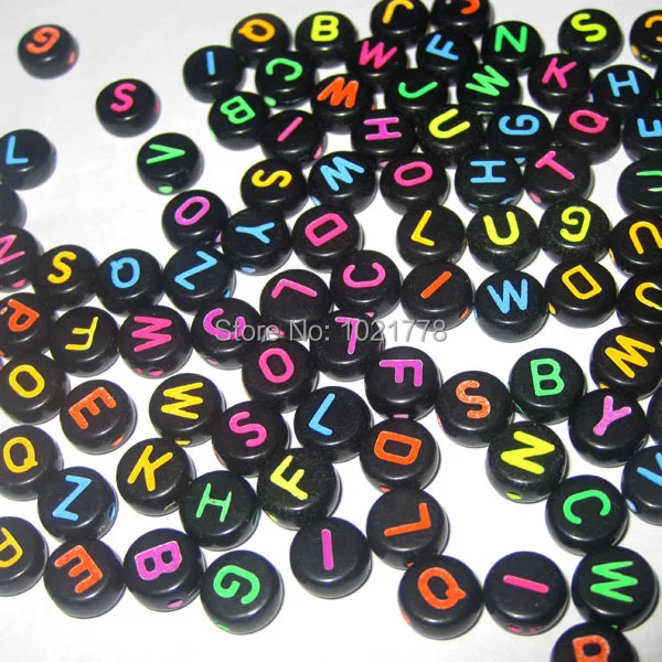 

Free Shipping 1000pcs/7mm Random Mixed Color Black Alphabet /Letter Acrylic Round Beads Fit Bracelet & Necklace DIY