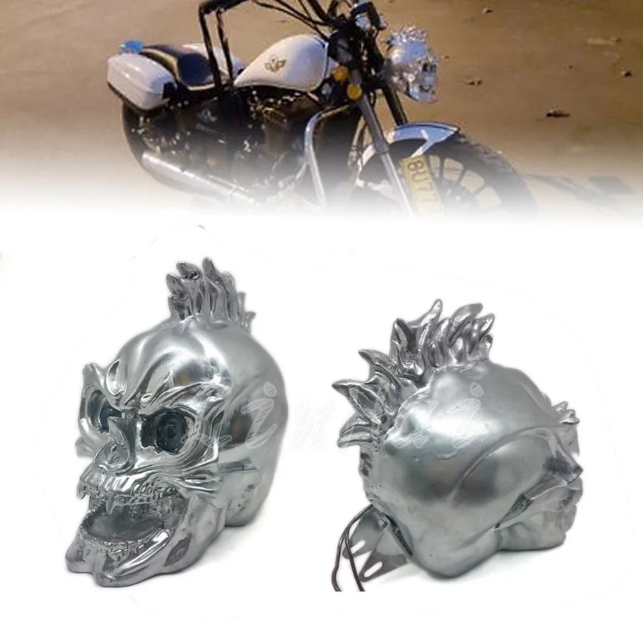 Мотоцикл Серебряный LED череп лампы фар для Harley Choppers Cruiser Touring пользовательского|lamp