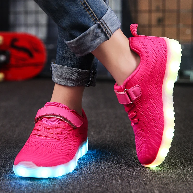 2018 Autumn Children Led Shoes Breathable Fashion Light Up Sneakers with USB Charging Boys/girls Casual Luminous Kids | Детская одежда