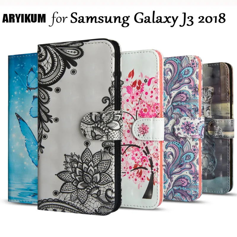 Роскошный чехол-бумажник из искусственной кожи с 3D рисунком для Samsung Galaxy J3 2018