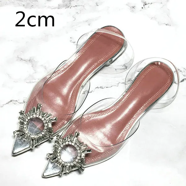 Heel height 2cm Прозрачная обувь из ПВХ, 34-42 г. Новые летние туфли на нечетном каблуке с острым носком женская обувь на шпильке с украшением от солнца, дикая обувь с Героями сказок - Цвет: Heel height 2cm