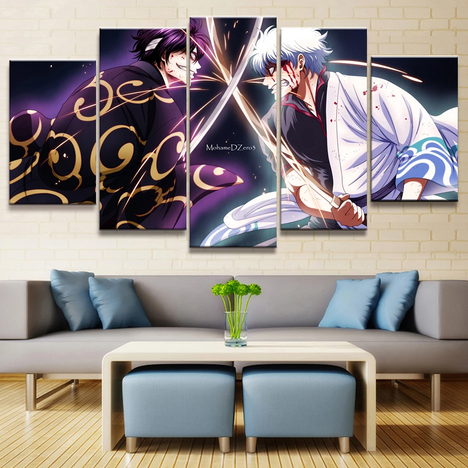 Настенная картина Gintama 5 панелей японское аниме модульное плакаты постеры на