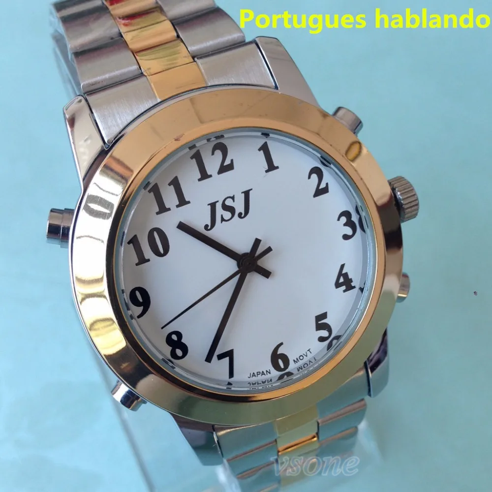 Португальский говорящие часы большой голос для слепых людей кварцевые с