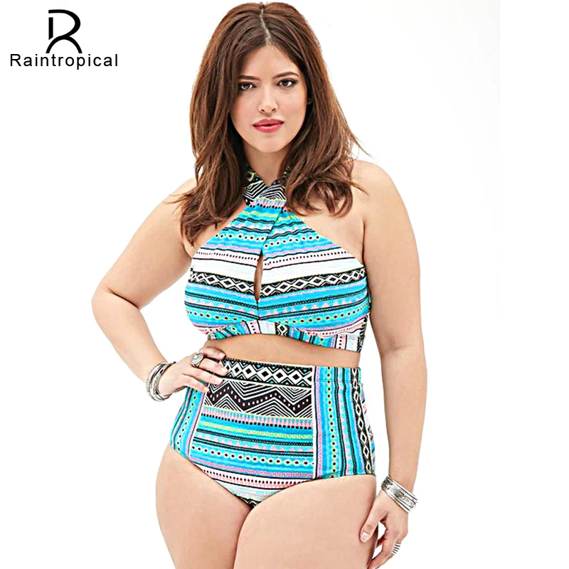 Женский купальник с высокой талией бикини горловиной большой размер 5XL 2019 |