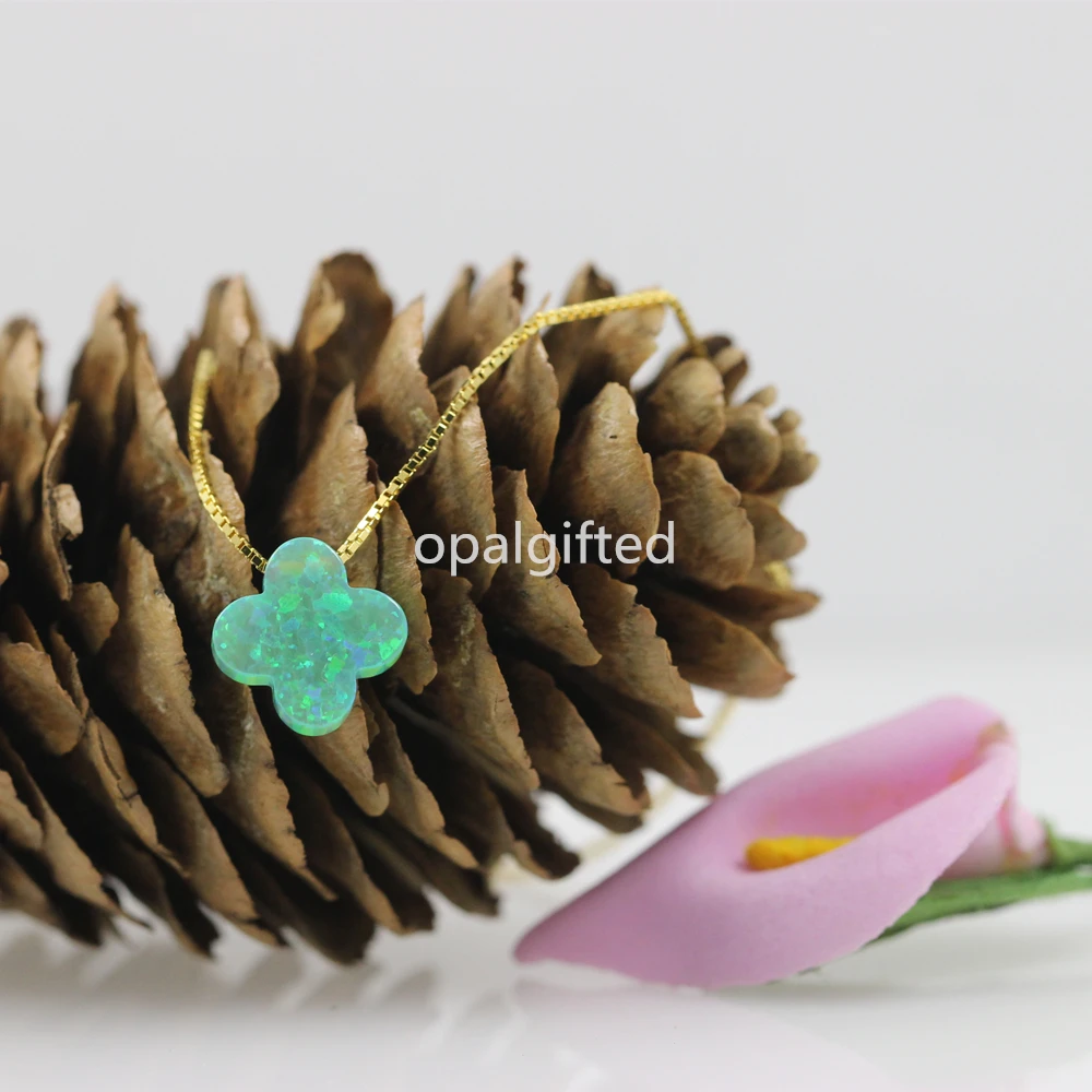 (1 шт./лот) синтетическое ожерелье из опала с зеленым четырехлистным клевером op11