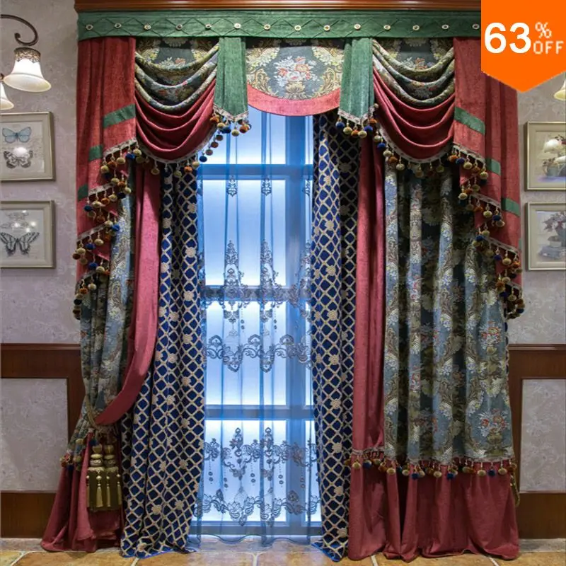 Перламутровые синие с зелеными лоскутными красными занавесками для отеля