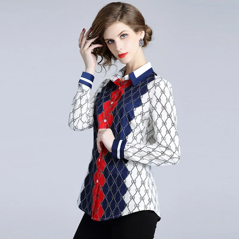 Блузка женская с длинным рукавом шифоновая рубашка принтом весенне-летняя 2019 |