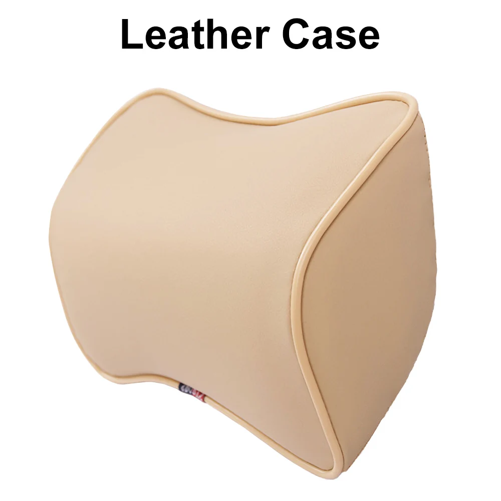 Beige Leather Автомобильная подушка для шеи пены памяти средства ухода за кожей шеи автомобиля подушка для большинства автомобилей подголовник сиденья подушки Универсальный автомобиль массаж шеи поясничного Поддержка - Название цвета: Beige Leather