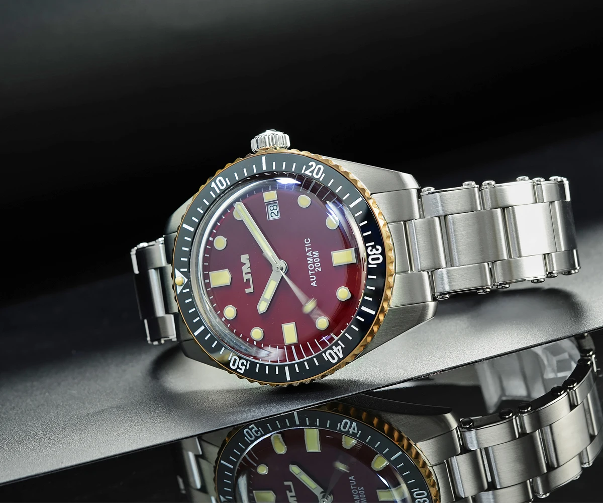 Lugyou San Martin Sea Master Diver Мужские часы автоматические нержавеющая сталь Бронзовый ободок металлический браслет вращающийся супер свечение 20 атм