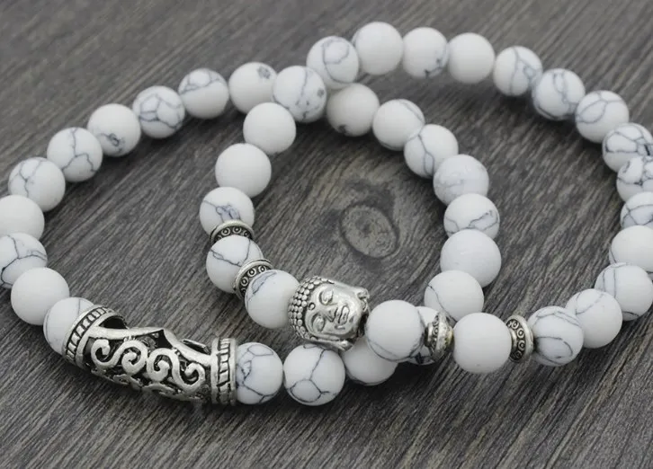 8 мм Будда yj44 Белый Howlite Йога эластичная нить отрегулировать матовый Бирюзовый Черный камень из вулканической лавы Браслеты из бусин
