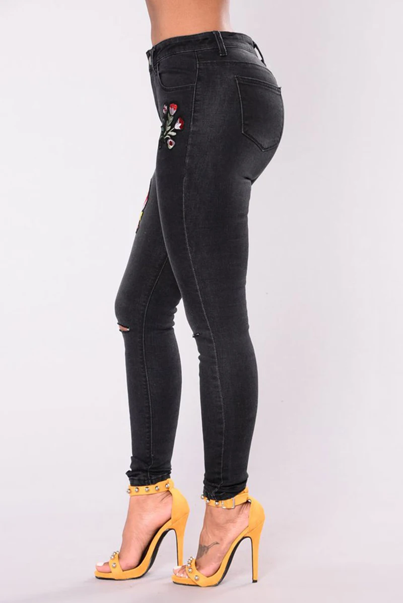 Длинные женские классические джинсы с высокой талией Узкие синие джинсовые